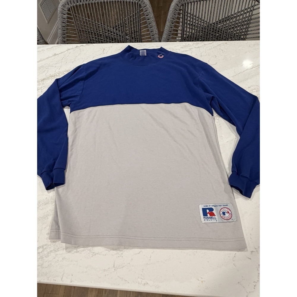 Vintage Chicago Cubs Russell Athletic XXL Mock Neck Long Sleeve Shirt MLB Y2K